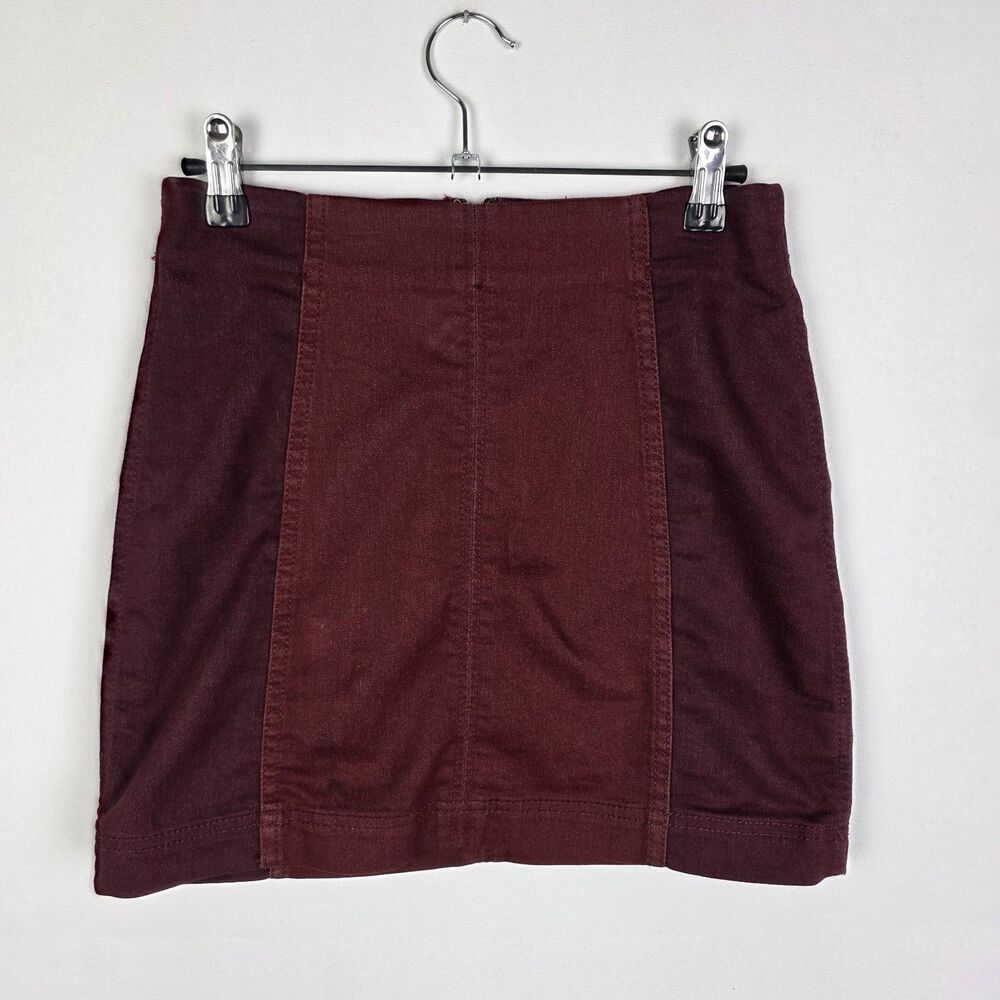 Free People Size 2 Two Toned Maroon Boho Twee Mini Skirt Holiday Festival Casual